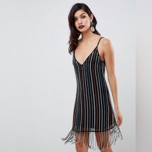ASOS STRIPE FRINGE SEQUIN MINI SLIP DRESS V NECKLINE - perfect for Eras Tour